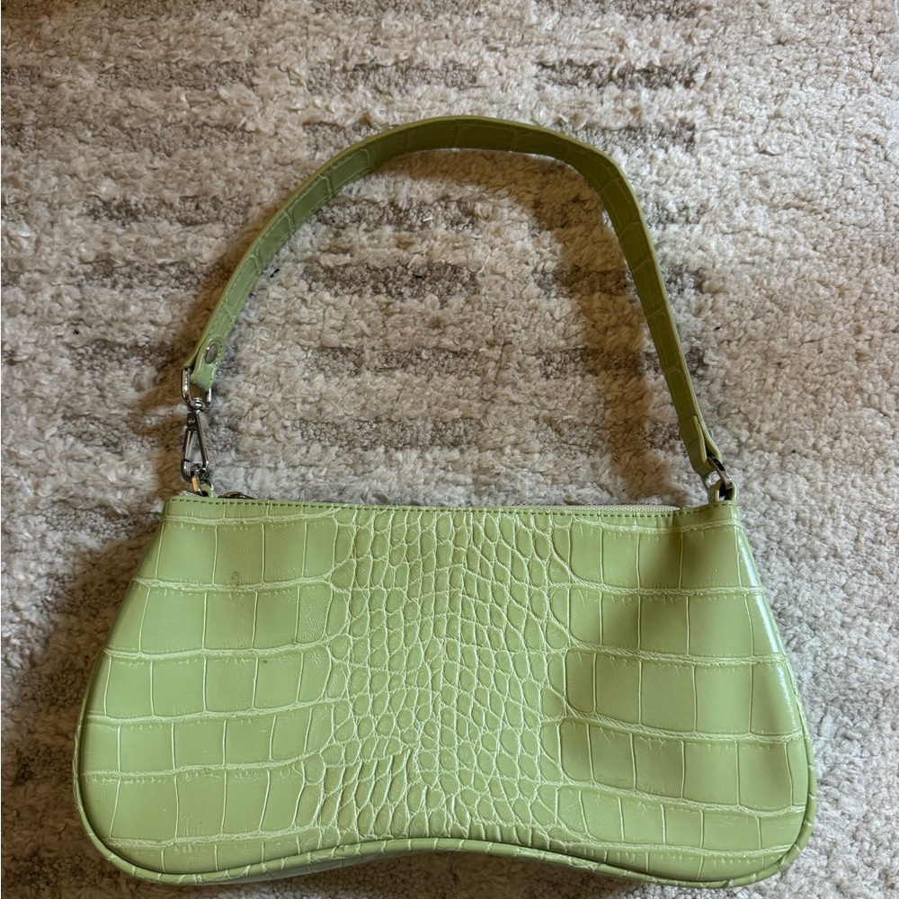 Green Croc-Embossed Shoulder Bag